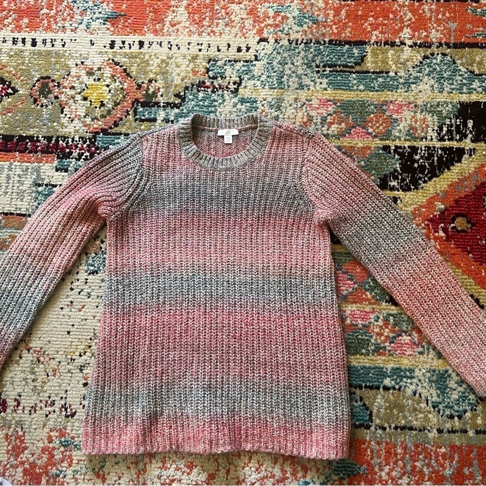 J.Jill Sweater Womens XSmall P Wool Blend Gray Pink Ombre Chunky Knit Lounge
